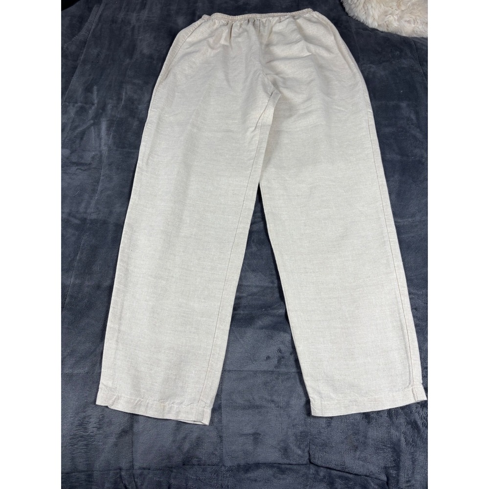 Nannette Keller Womens Linen Cotton Pants Beige Elastic Waist Straight Leg M USA
